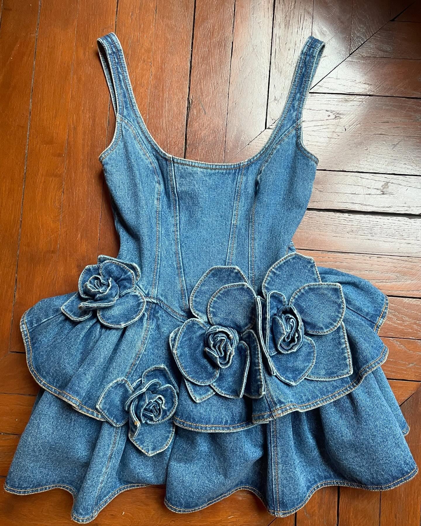 Adorable Denim Flower Dress