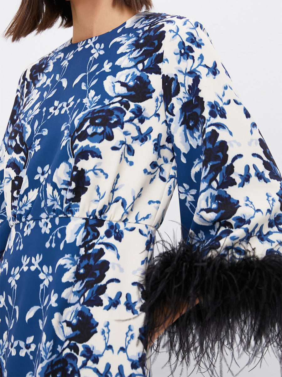 Feather Cuffs Printed Maxi Dress