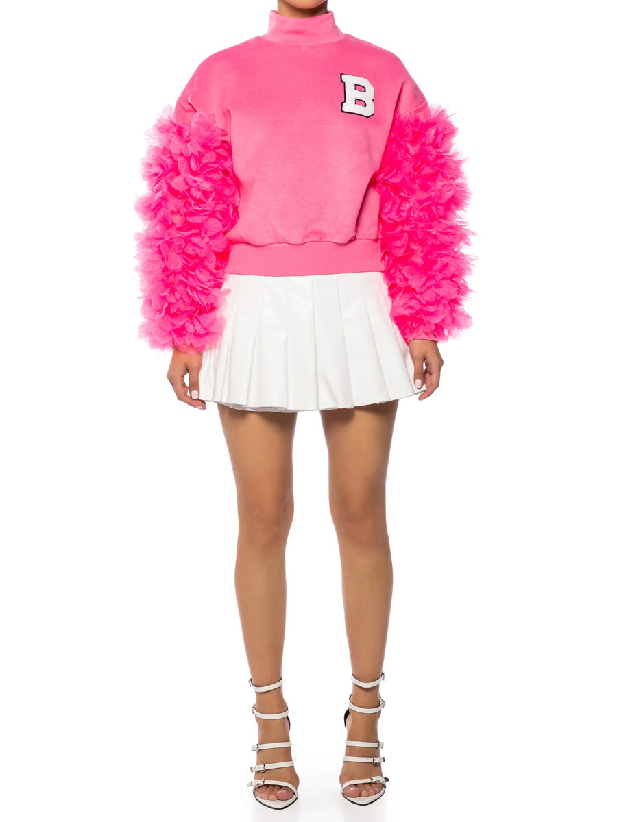 High Mock Neck Ruffle Sleeve Sweatshirt