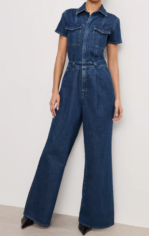 Casual Stretch Denim Zip Jumpsuit