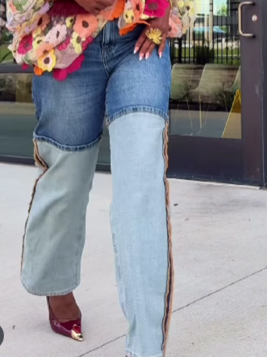 Two-Tone Denim Pants