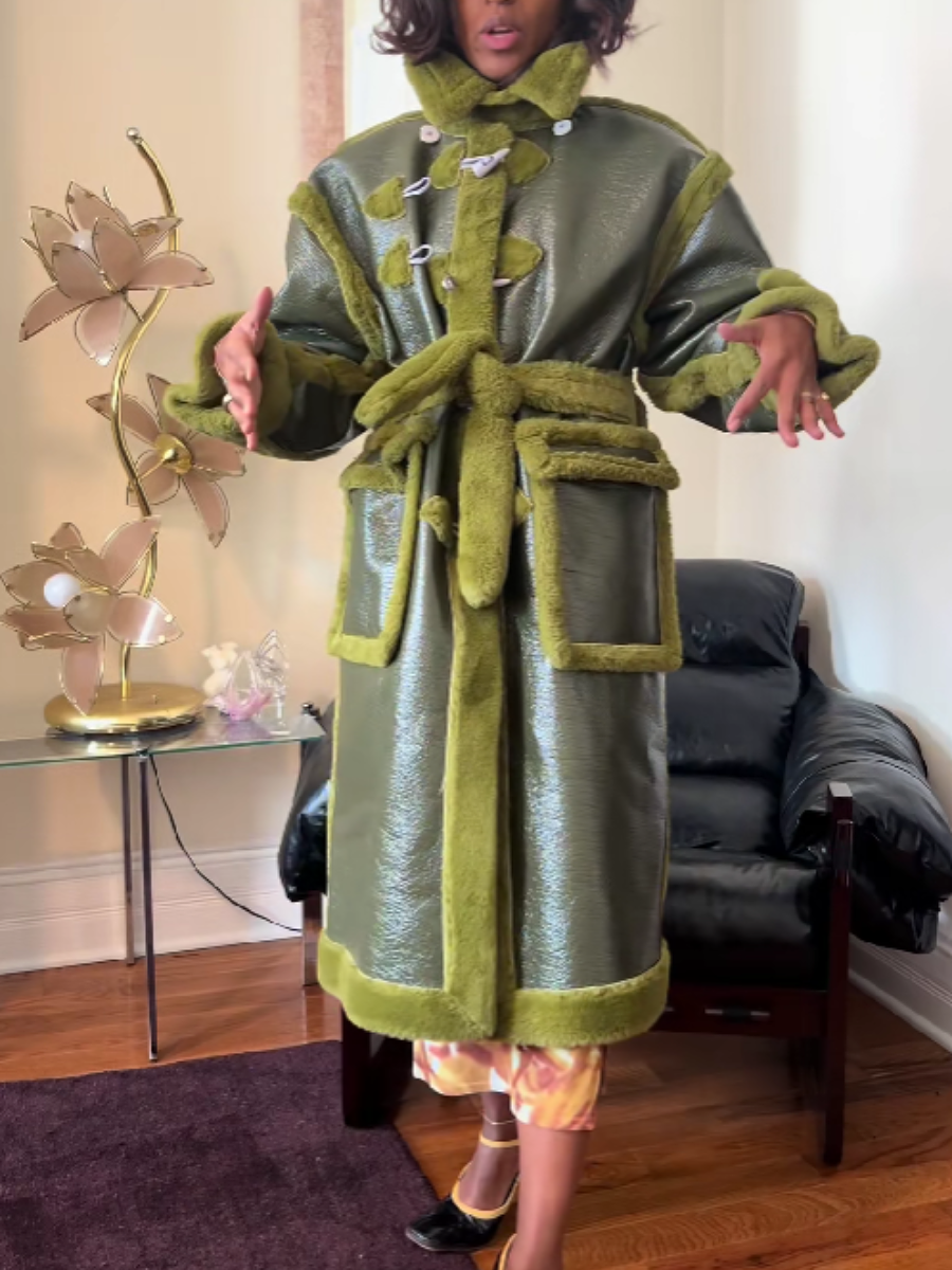 Leather Plush Trim Coat（Free shipping）