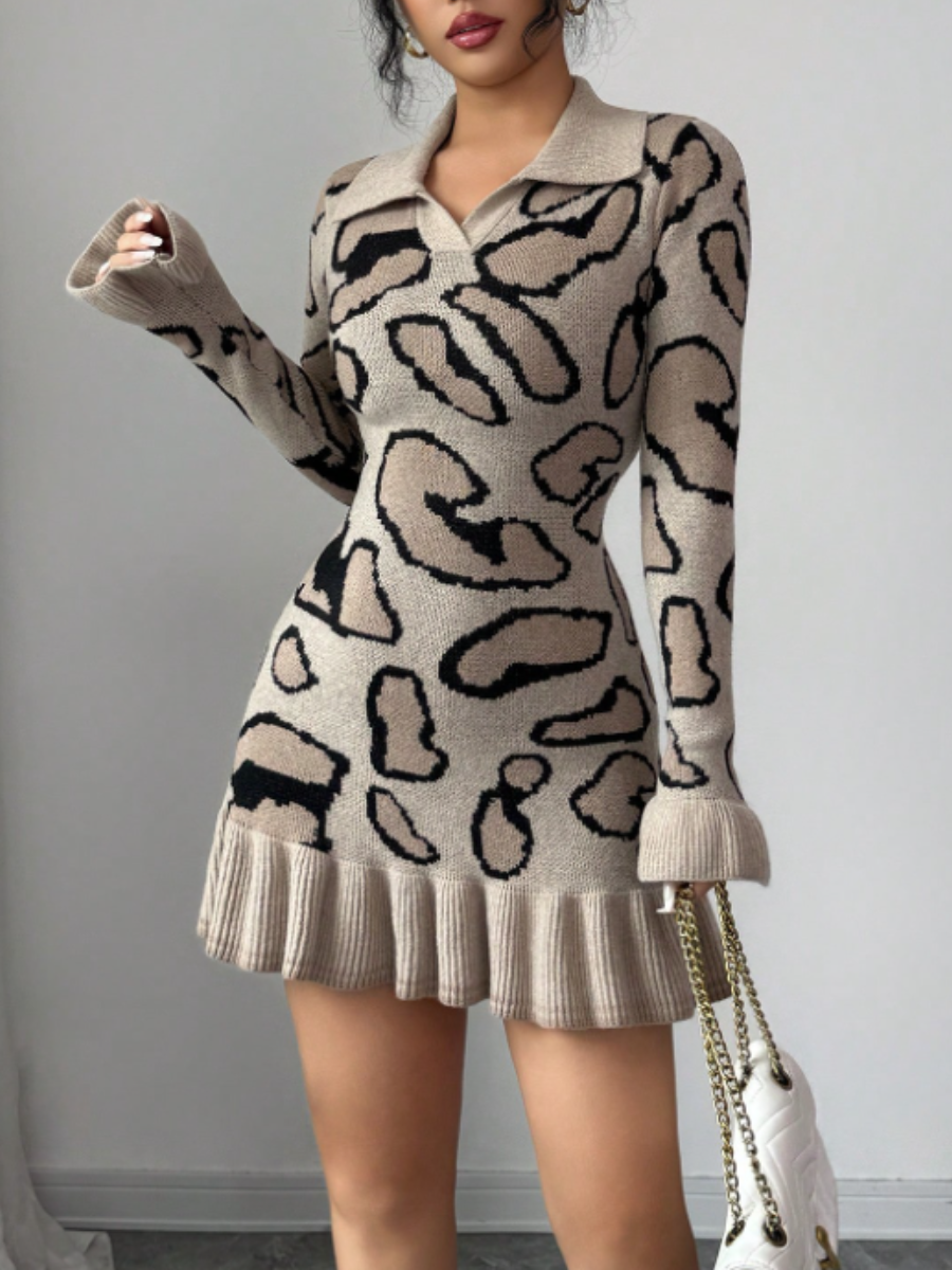 Leopard-Print Ruffle Slim Dress