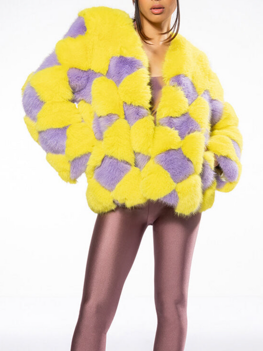 Contrast Faux Fur Coat（Free shipping）