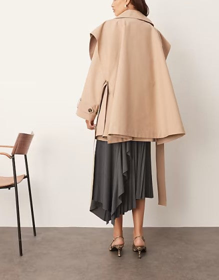 Double-breasted Short Trench Coat With Cape Details（Free shipping）