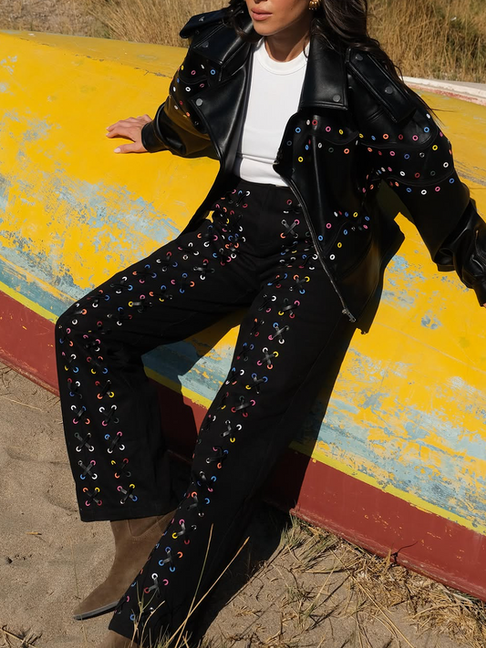 Colored Eyelet Pants Suit