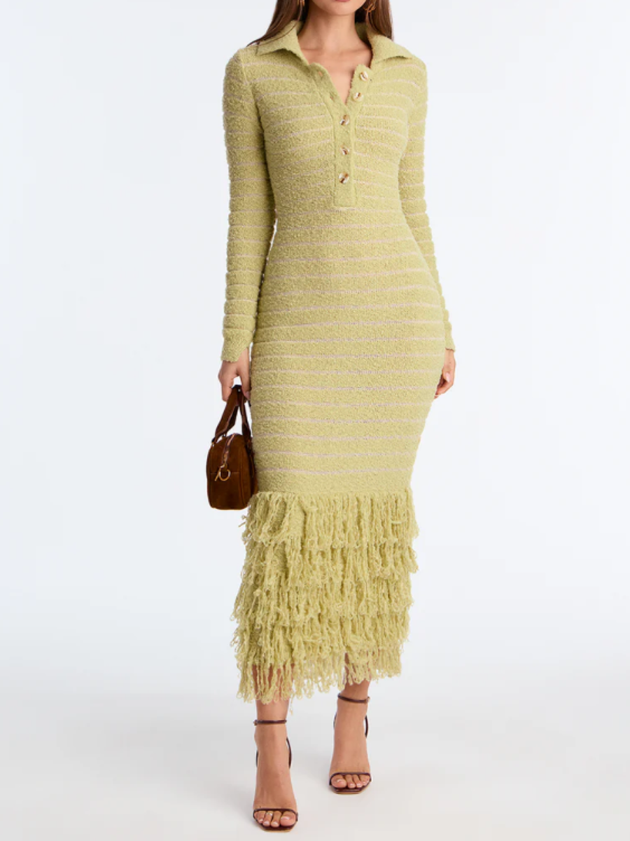 Fringed Sweater Maxi Dress