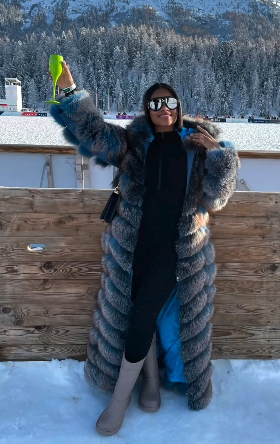 Blue Silver Fox Long Hooded Fur Coat/Vest