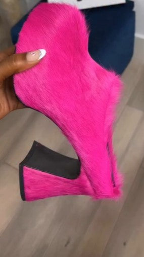 Long-haired Calfskin Slip-on High-heeled Mules