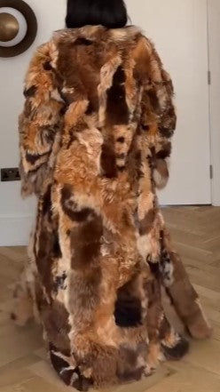 Brown Patchwork Fur Long Coat