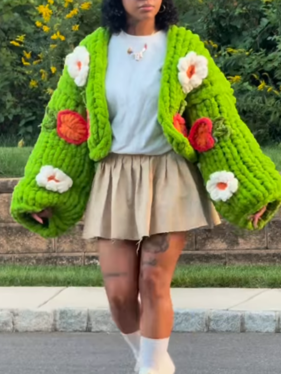 Three-Dimensional Crocheted Flower Cardigan