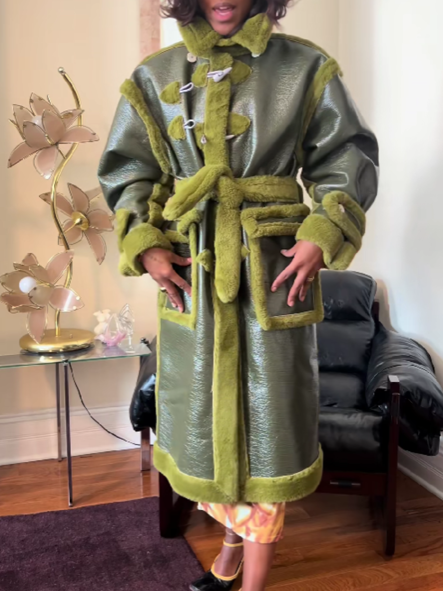 Leather Plush Trim Coat（Free shipping）