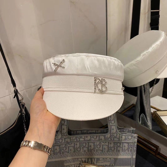 Trendy rhinestone RB navy cap