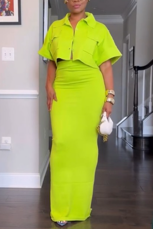 Short Blouse Top Split Hip Skirt Set