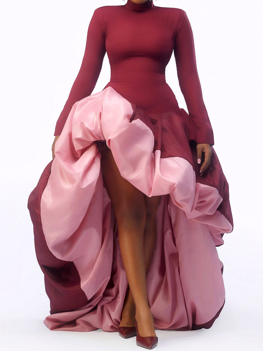 Asymmetric Hem Patchwork Elegant Dress Gown