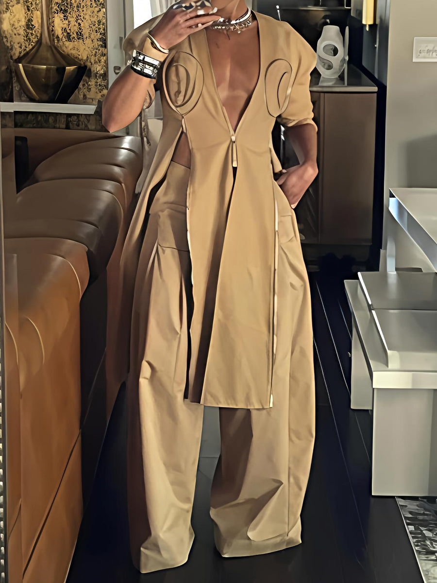 Zip Up V Neck Structured Blazer Coat