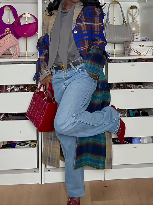 Fashion Fringe Patchwork Long Sleeve Coat