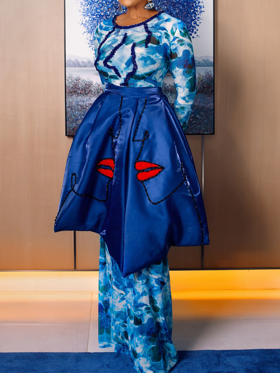 Fashion Printed Beads Two Pieces Dress