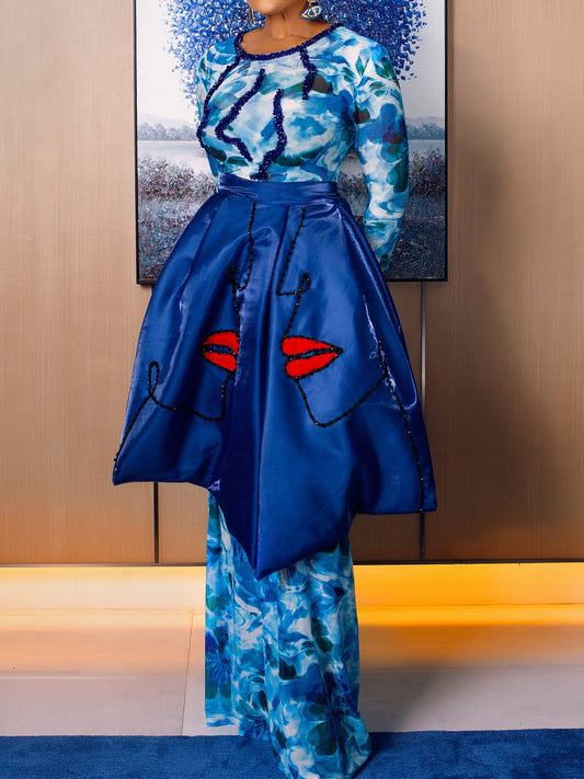 Fashion Printed Beads Two Pieces Dress