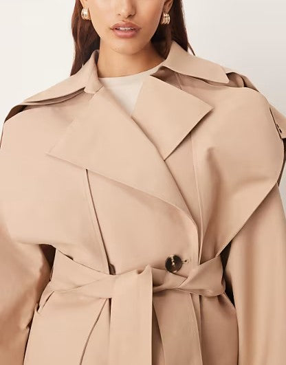 Double-breasted Short Trench Coat With Cape Details（Free shipping）