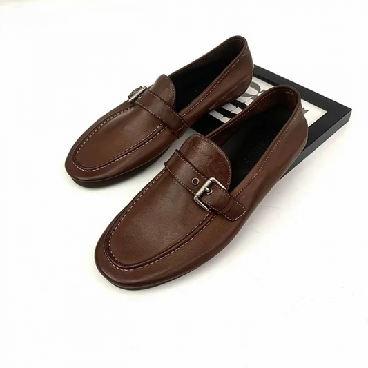 Horsehide Retro Loafers | Casual Leather Shoes
