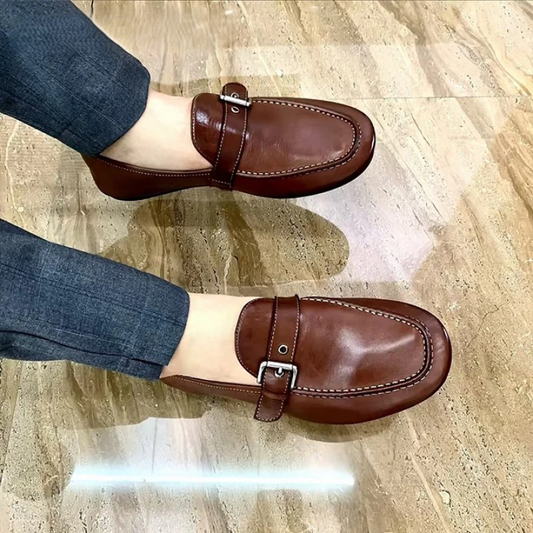 Horsehide Retro Loafers | Casual Leather Shoes