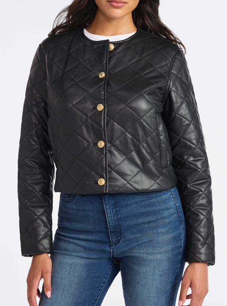 Women's Faux Leather Quilted Jacket