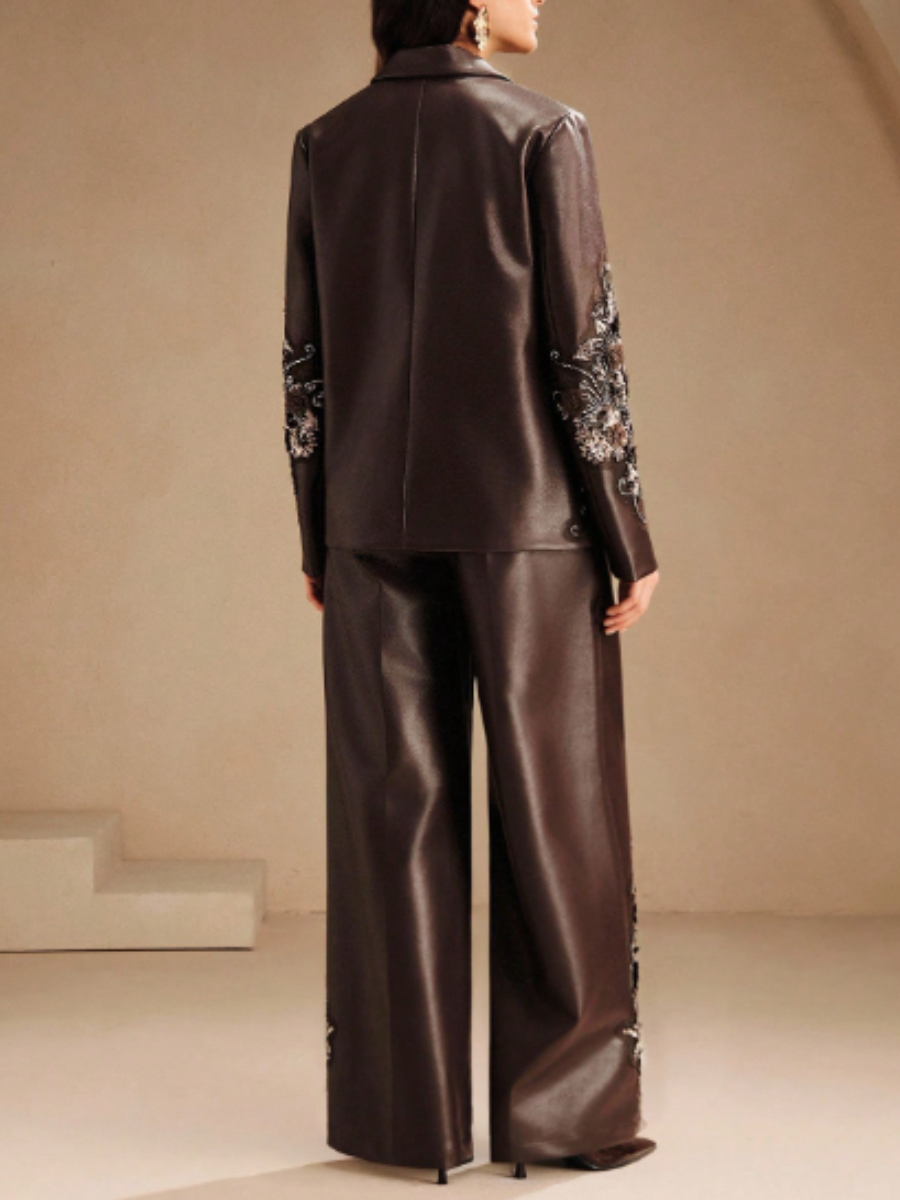 Solid Color Diamond Lasel Leather Suit（Free shipping）