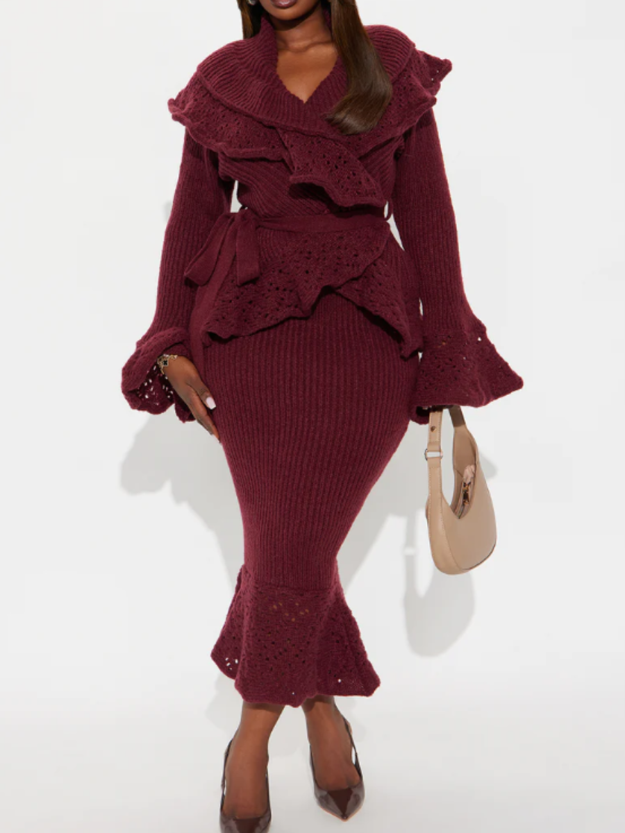 Ruffled Stretch Knit Suit