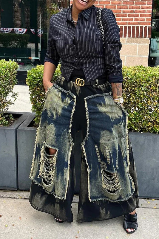 Retro Denim Wide-leg Pants