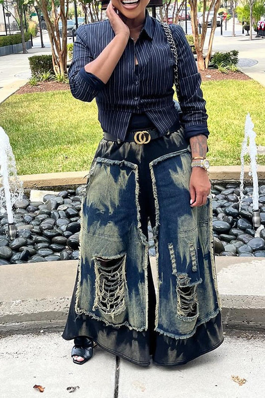 Retro Denim Wide-leg Pants