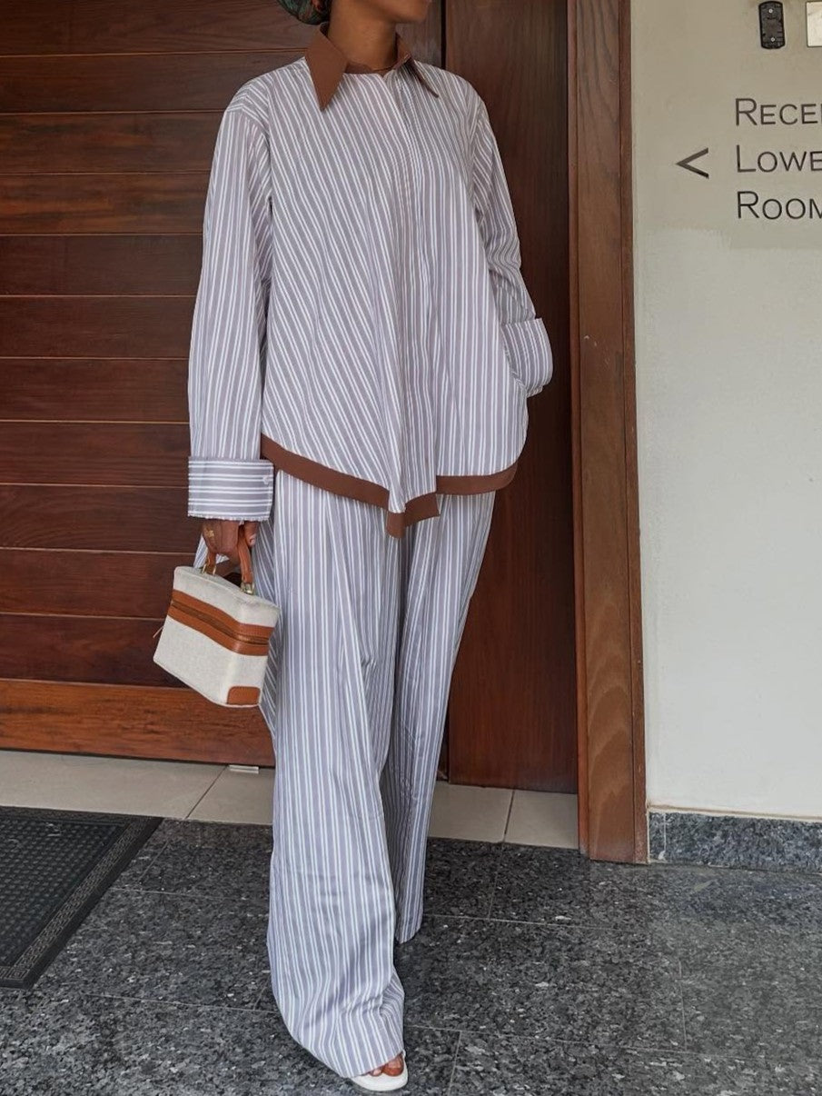 Casual Striped Shirt Suit