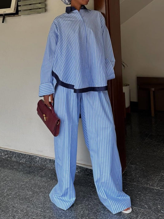 Casual Striped Shirt Suit