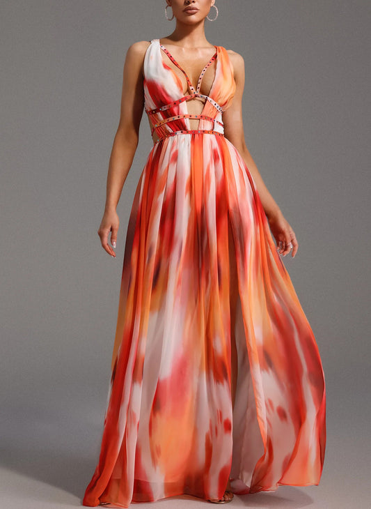 Colorful Figure-Hugging Dress With High Slit