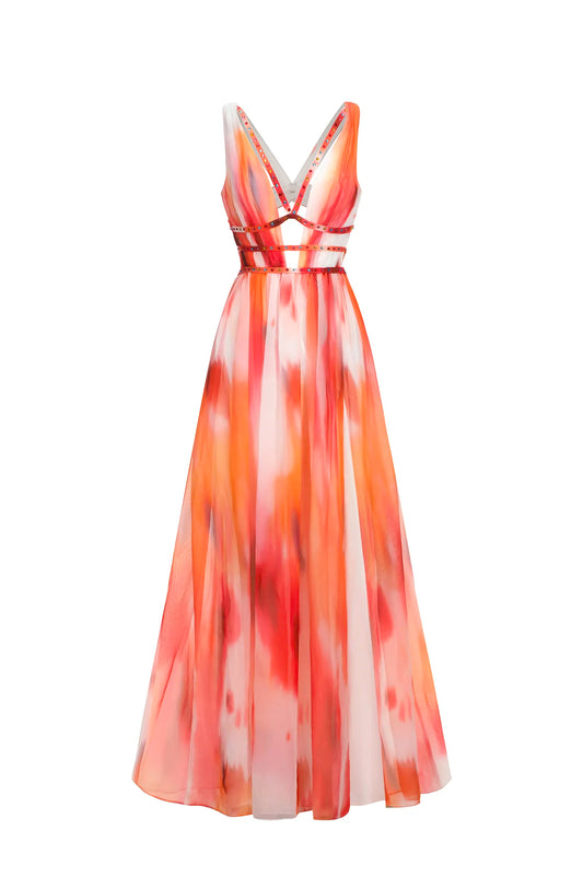 Colorful Figure-Hugging Dress With High Slit