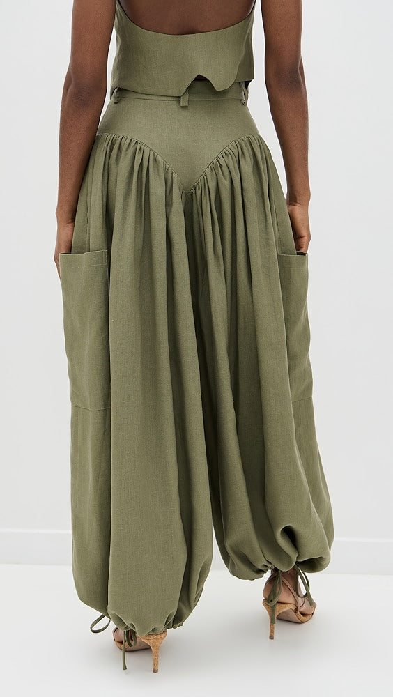 Green Loose And Comfortable Flower Bud Pants