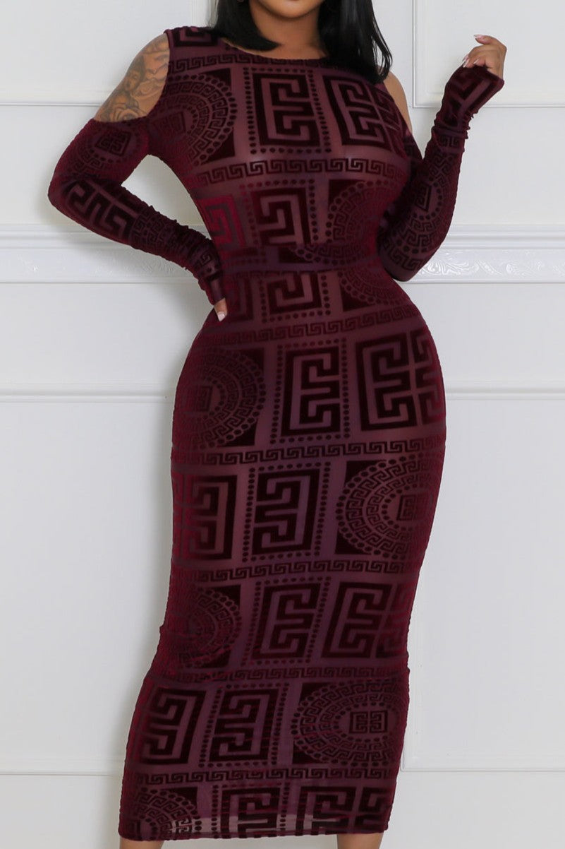 Printed Design Dress Shows Fgure