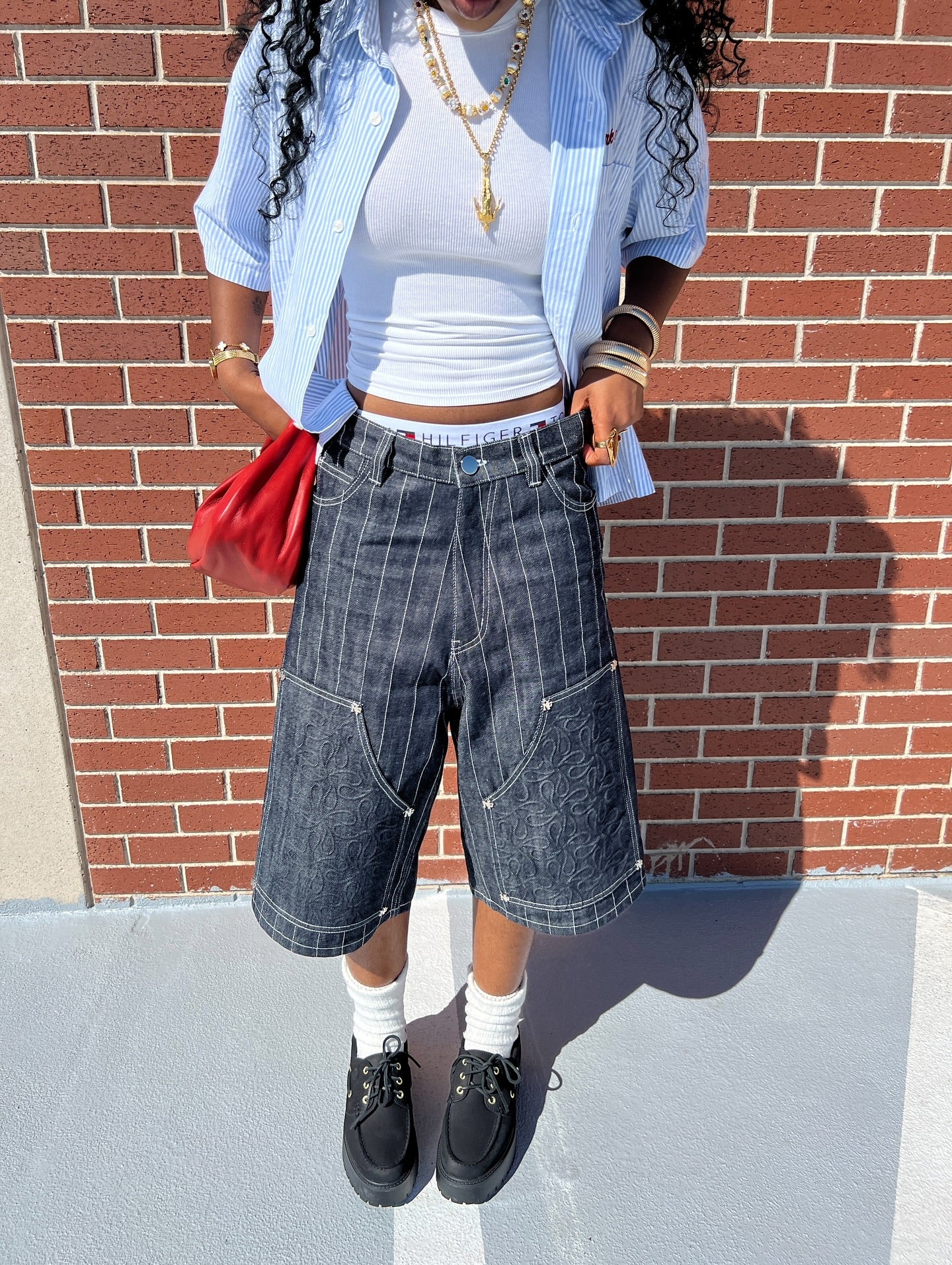 Vintage Striped Denim Shorts