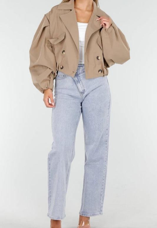 Short Trench Coat With Loose Sleeves