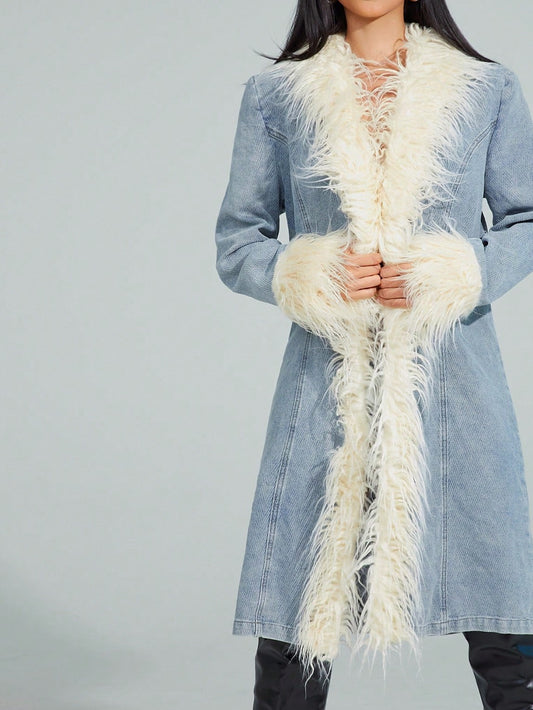 Vintage Furry Trim Denim Jacket