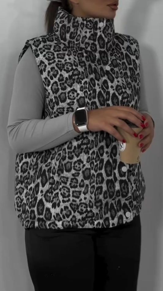 Leopard Print Puffer Vest