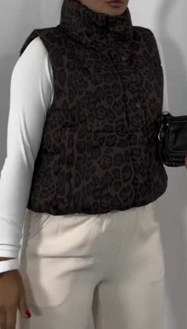 Leopard Print Puffer Vest