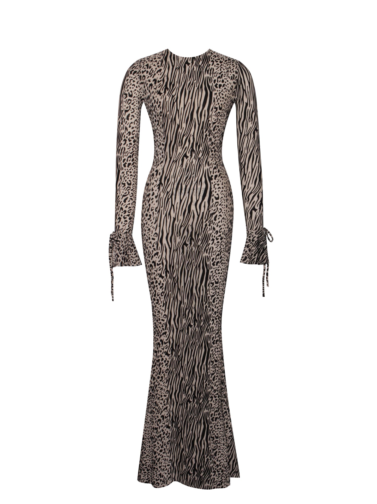 Nude Black Animal Print Burnout Velvet Detail Mesh Backless Maxi Dress