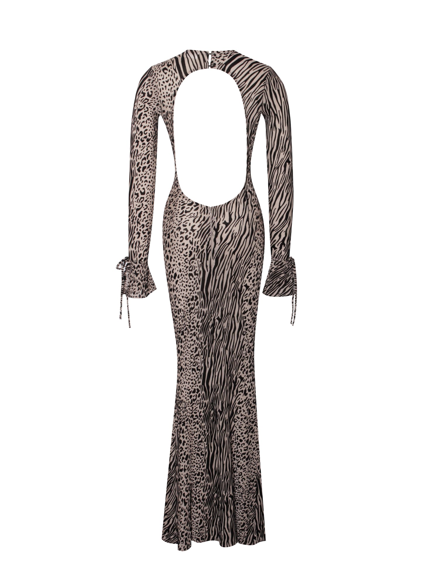 Nude Black Animal Print Burnout Velvet Detail Mesh Backless Maxi Dress
