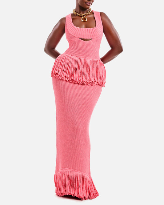 Pink Knitted Tassel Skirt