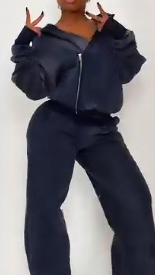 New Autumn Style Sports Suit With Oblique Side Zipper Design