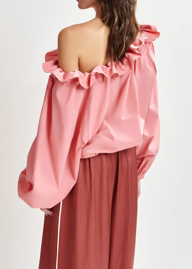 Pink Ruffle Collar Bow Long-sleeved Shirt