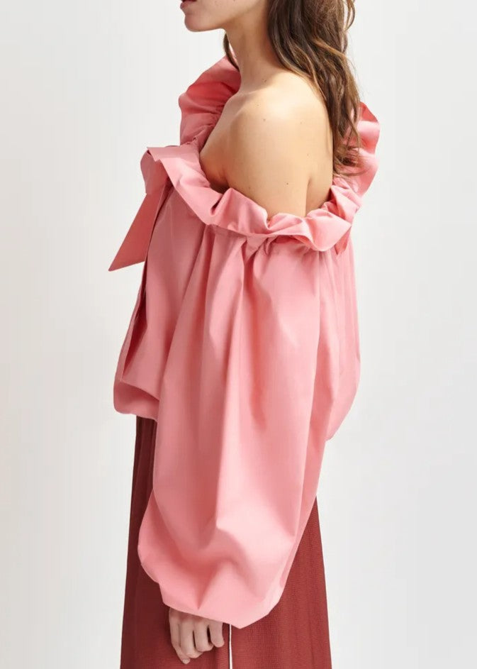 Pink Ruffle Collar Bow Long-sleeved Shirt