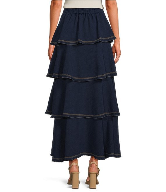 Vintage Denim Long Skirt With Ruffles