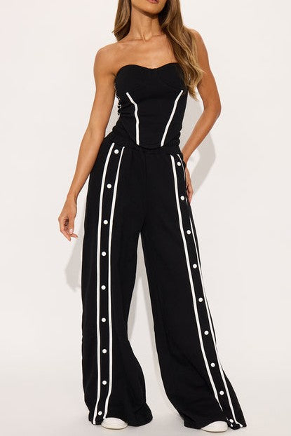 Buttoned Sweatpants Tube Top Set